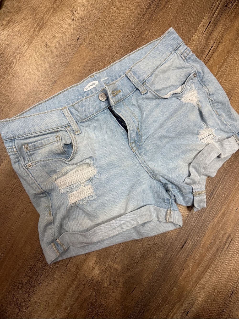 Old Navy Light Blue Distressed Rolled Hem Denim Shorts
